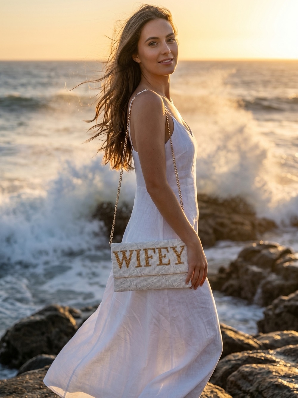Wifey bridal bachelorette shower gift gold envelope clutch wedding bride wife
